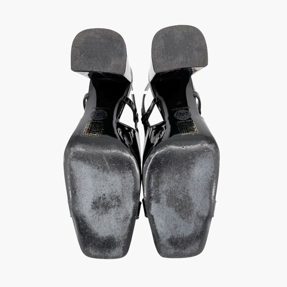 Versace Medusa Slingback Pumps Size 37 US 7 Black Patent Leather Block Heel - Picture 12 of 14